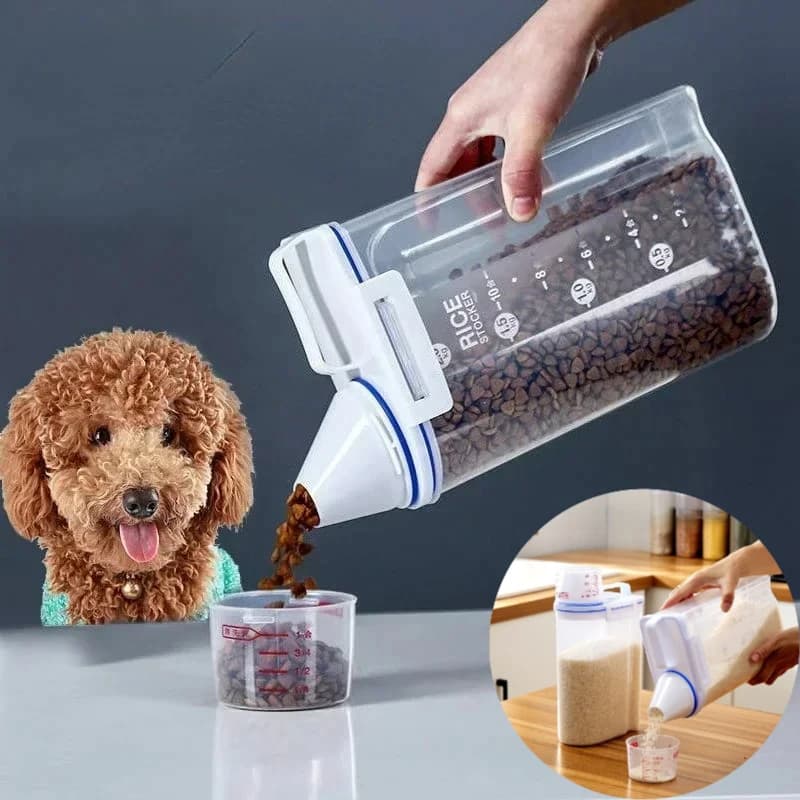 1pc 밀폐형 애완동물 사료 보관 용기, 1.5kg/2kg 플라스틱 밀봉 용기(강아지 고양이 건사료용 계량컵 포함)