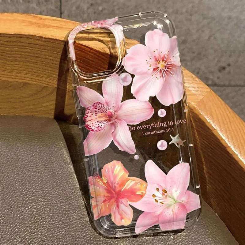 릴리 플라워 프린트 클리어 소프트 폰 케이스 iPhone 16 15 14 13 12 11 Pro Max XS XR X 7 8 15 16 Plus SE 충격 방지 실리콘 커버