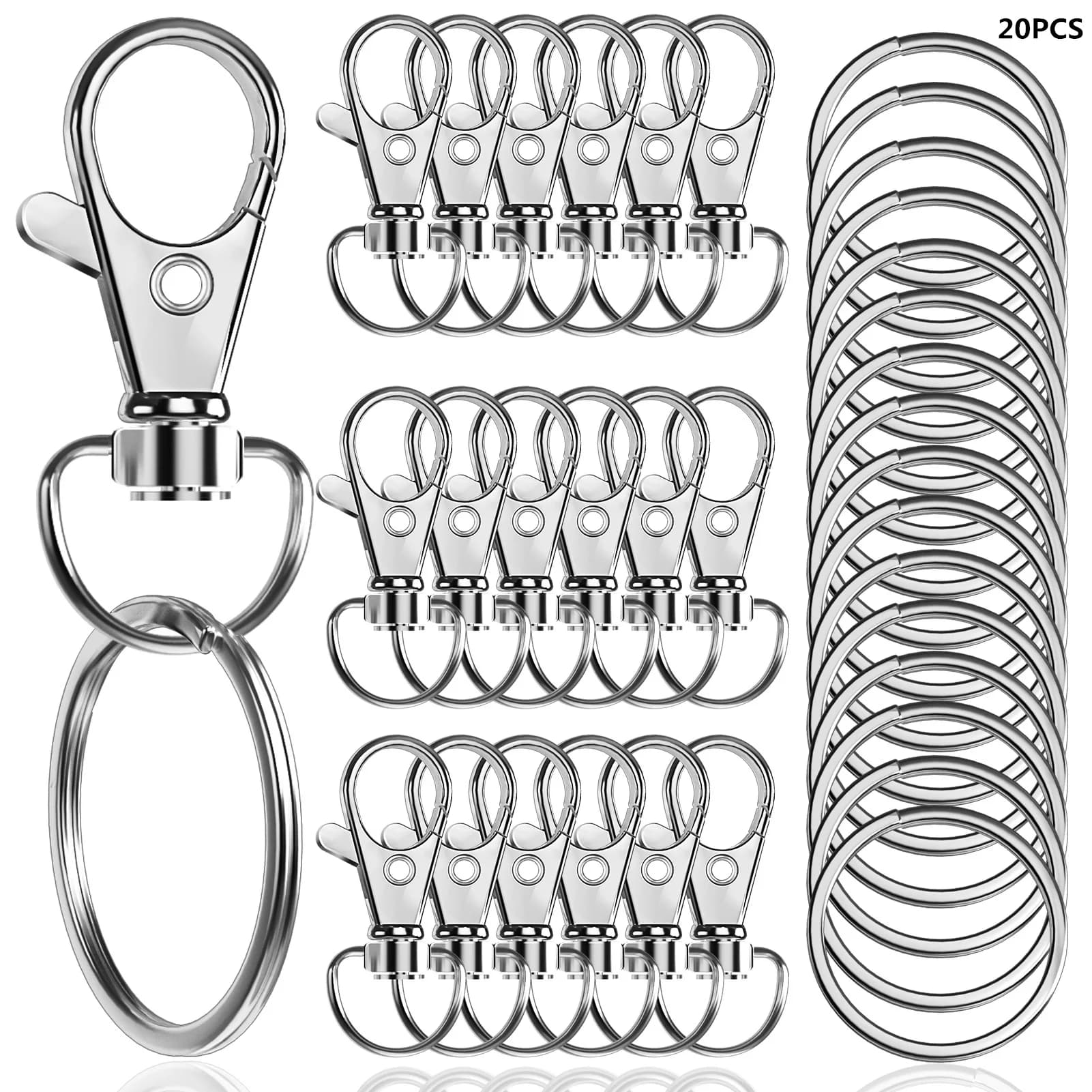 20pcs 회전 랍스터 걸쇠 열쇠 고리 10pcs 열쇠 고리 10pcs 열쇠 고리 장식 DIY 공예 32mm/1.25in