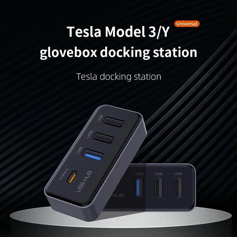 테슬라 모델 3/Y 2023+ 글러브 박스용 4-in-1 USB 허브, 대시캠 충전, 데이터 전송 + 센터 콘솔용 고속 동기화 플러그