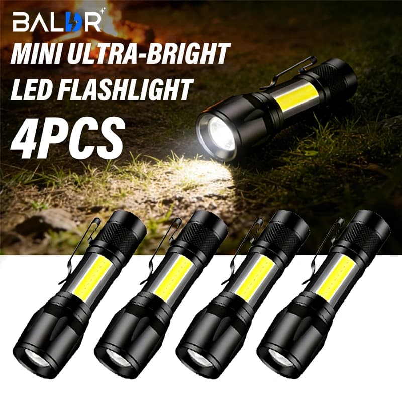 미니 LED 손전등 COB+XPE 휴대용 토치 USB 충전 캠핑 랜턴 줌 가능 포커스 라이트 펜 클립이 있는 전술 손전등