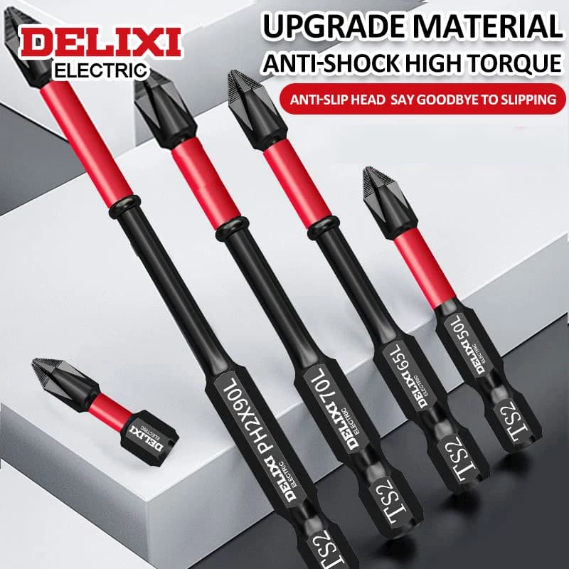 DELIXI ELECTRIC 6개 스크루드라이버 비트 세트, S2 합금강, 고토크 및 초강력 자기 필립스 드릴 비트, 일상 수리용
