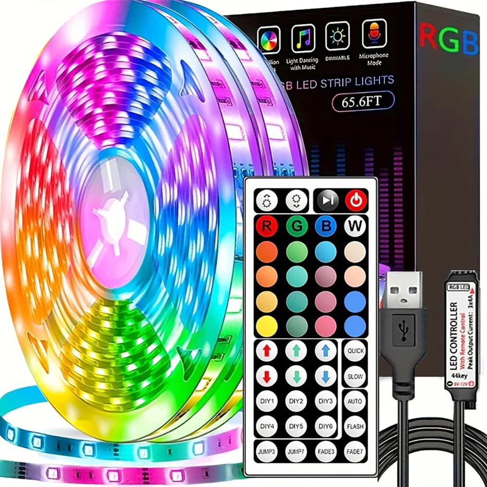 LED 스트립 조명 (44키 리모컨 포함) 1m 5m 10m 20m RGB 테이프 LED 벽/실내 장식용 (가정, 침실, 파티 장식, TV 백라이트)