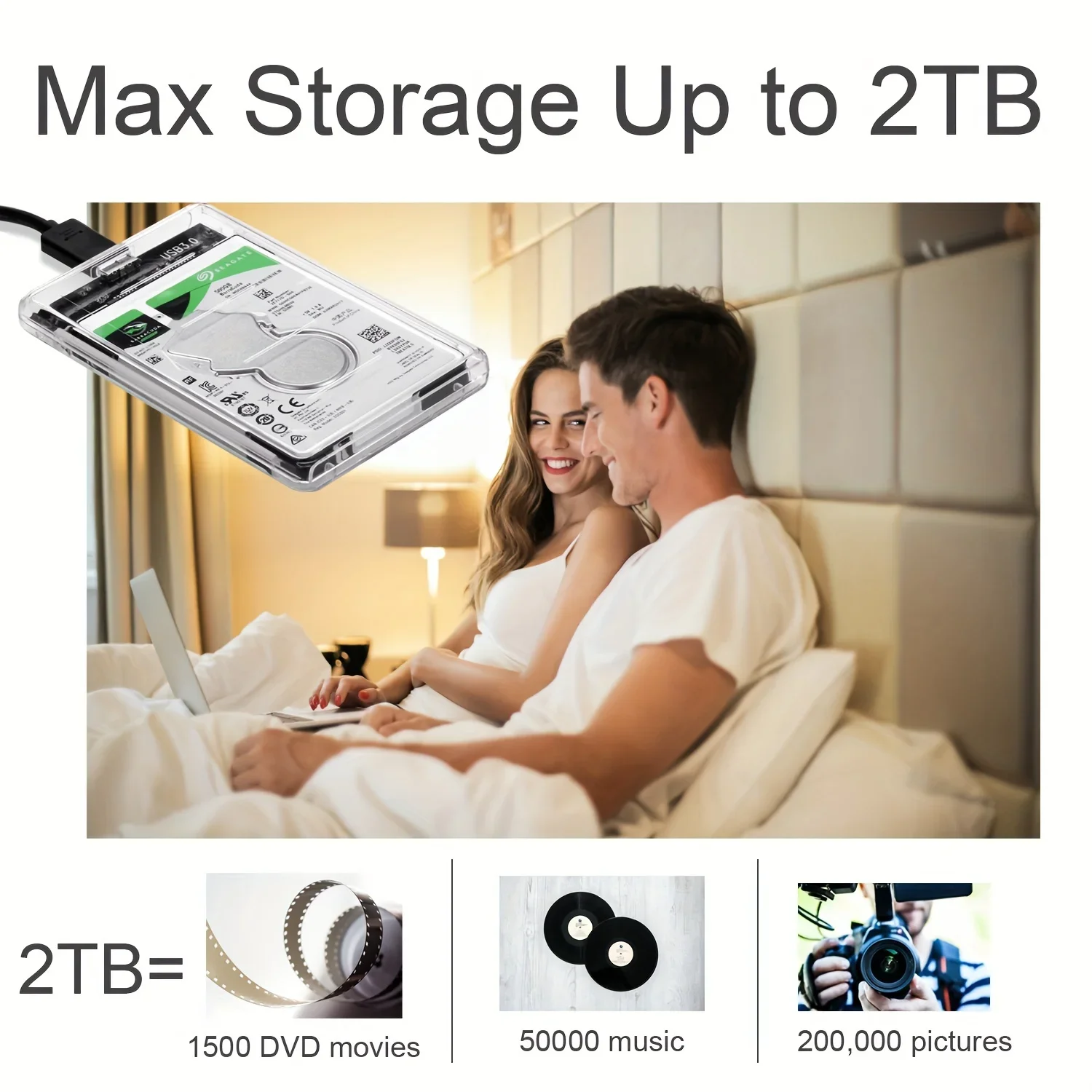 투명한 2.5인치 HDD 인클로저 SATA to USB 2.0 Type-C SSD 케이스 휴대용 외장 하드 드라이브 박스 도구 없이 설치 가능