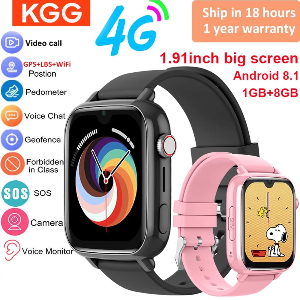 4G 스마트 워치 키즈 GPS WIFI 영상 통화 SOS 앱 다운로드 어린이 Smartwatch 카메라 모니터 트래커 위치 전화 시계