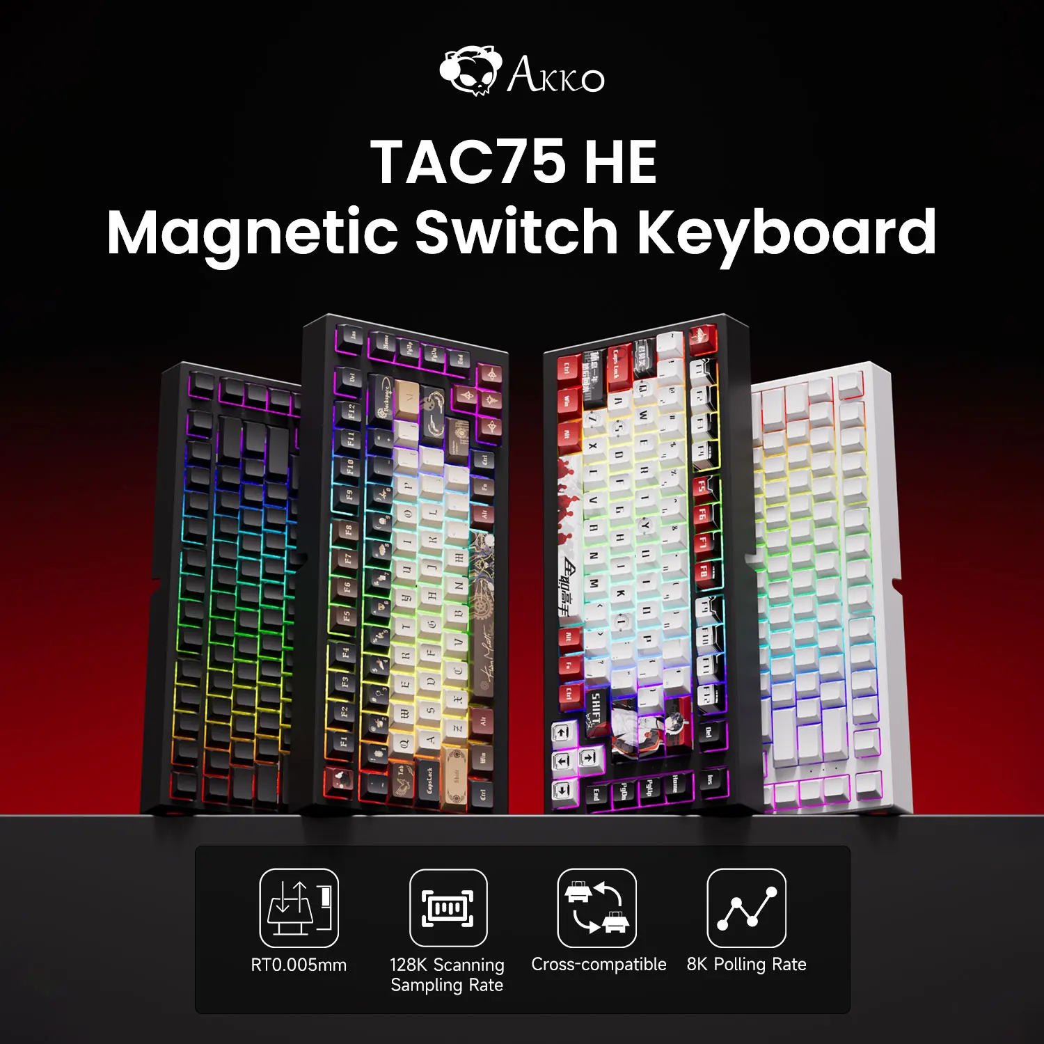 AKKO TAC75 HE 마그네틱 스위치 키보드 75% 게이밍 키보드 빠른 트리거 0.005mm 8K RGB 유선 e스포츠 커스텀 키보드 게이머용