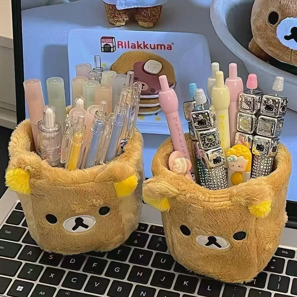 플러시 연필 홀더 화장품 펜 컨테이너 Kawaii 데스크 액세서리 사무실 주최자 아이 편지지 보관 상자 선물