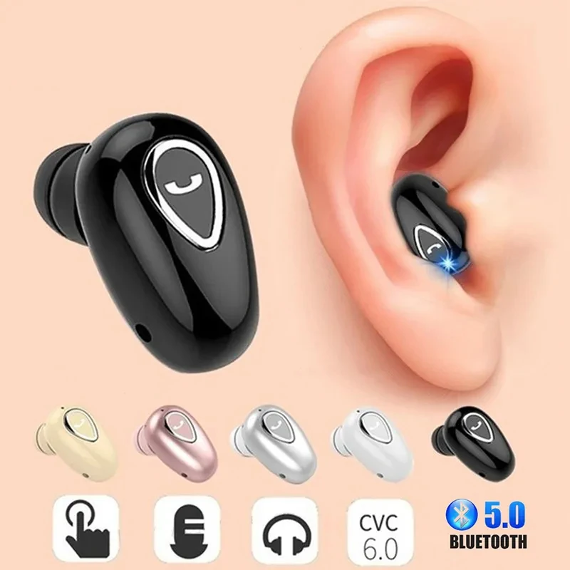 미니 보이지 않는 이어폰 Bluetooth 5.0 무선 헤드폰 핸즈프리 스포츠 이어폰 형 이어 버드 마이크가있는 HiFi 음악 게임용 헤드셋