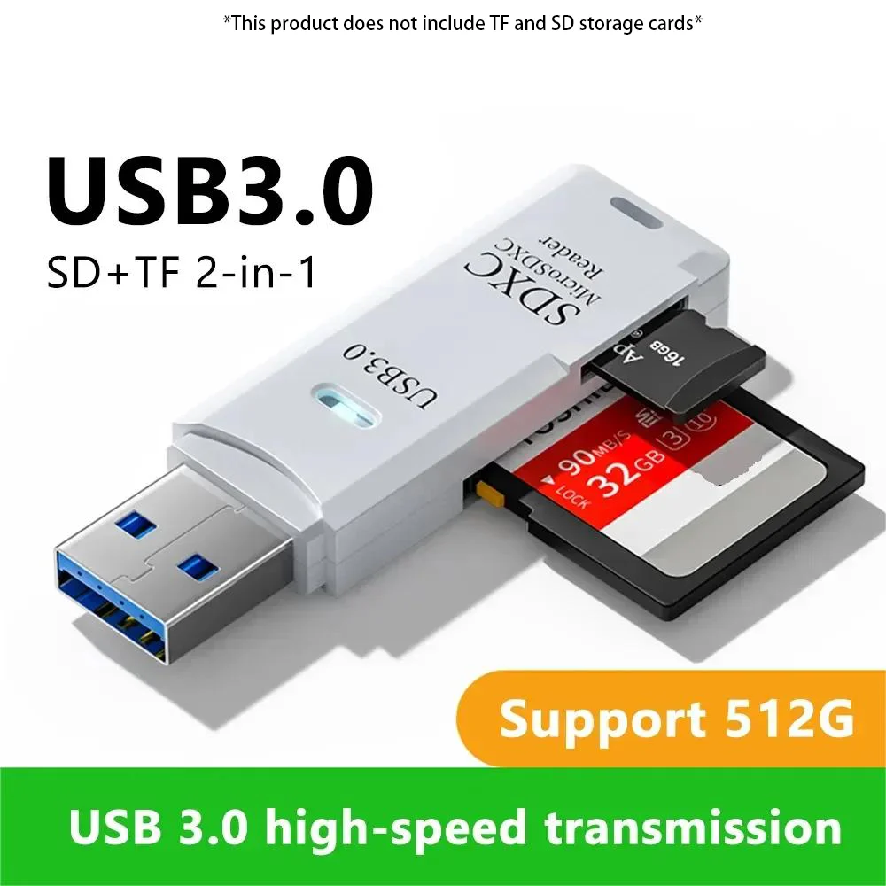 2-in-1 USB 3.0 고속 카드 리더기 TF 메모리 카드 어댑터 PC 노트북 사무용 액세서리용 휴대용 USB 플래시 드라이브 디자인