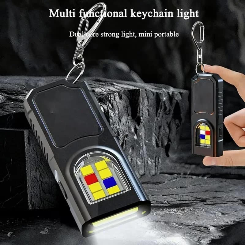 강력한 미니 COB LED 키체인 손전등 USB 충전식 걸이형 작업등 방수 키링 캠핑 산책용 포켓 램프