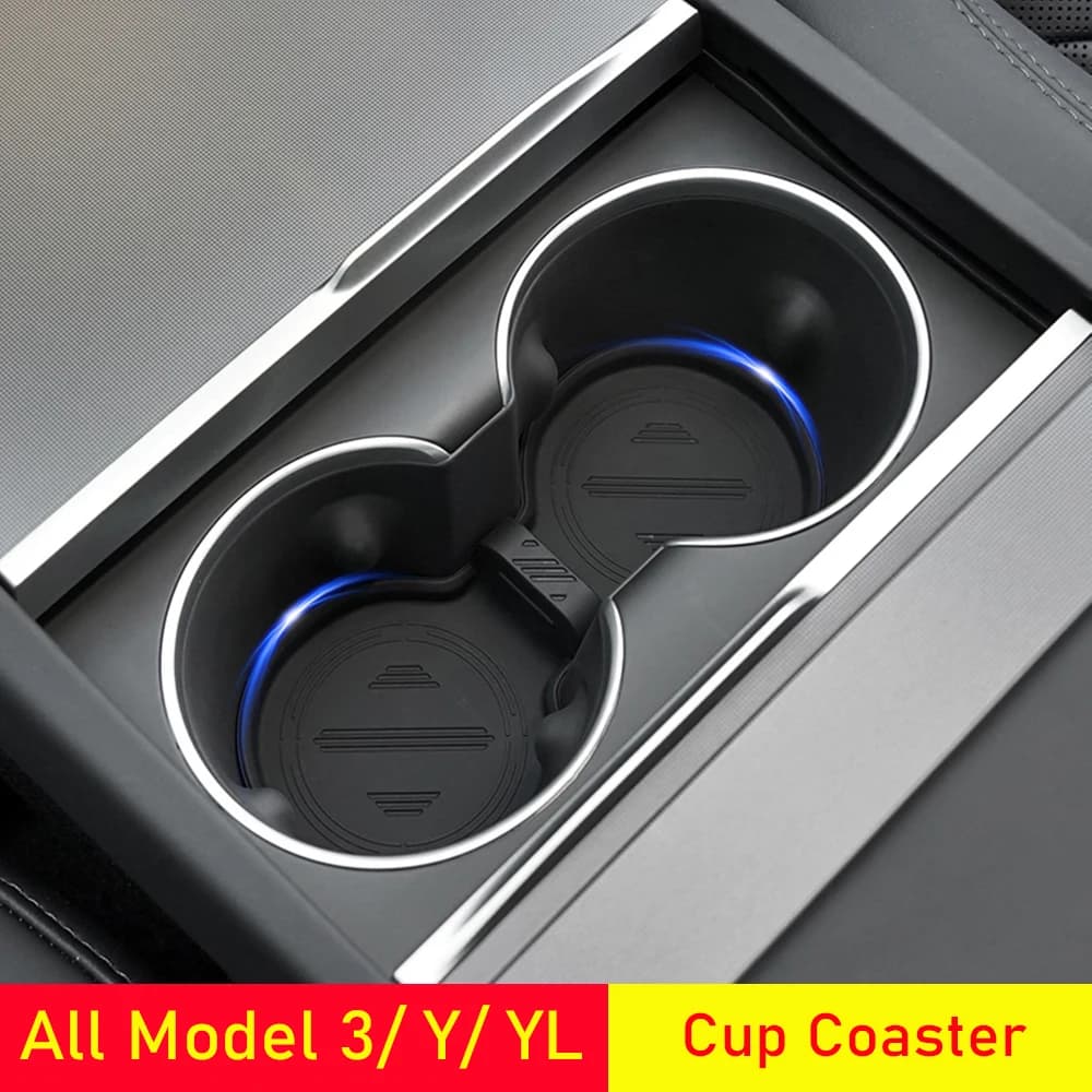 모든 테슬라 모델 3 모델 Y 모델 YL용 워터컵 홀더 매트, 컵 코스터 패드, 센터 콘솔 정리함 (2021-2027) 차량용 액세서리