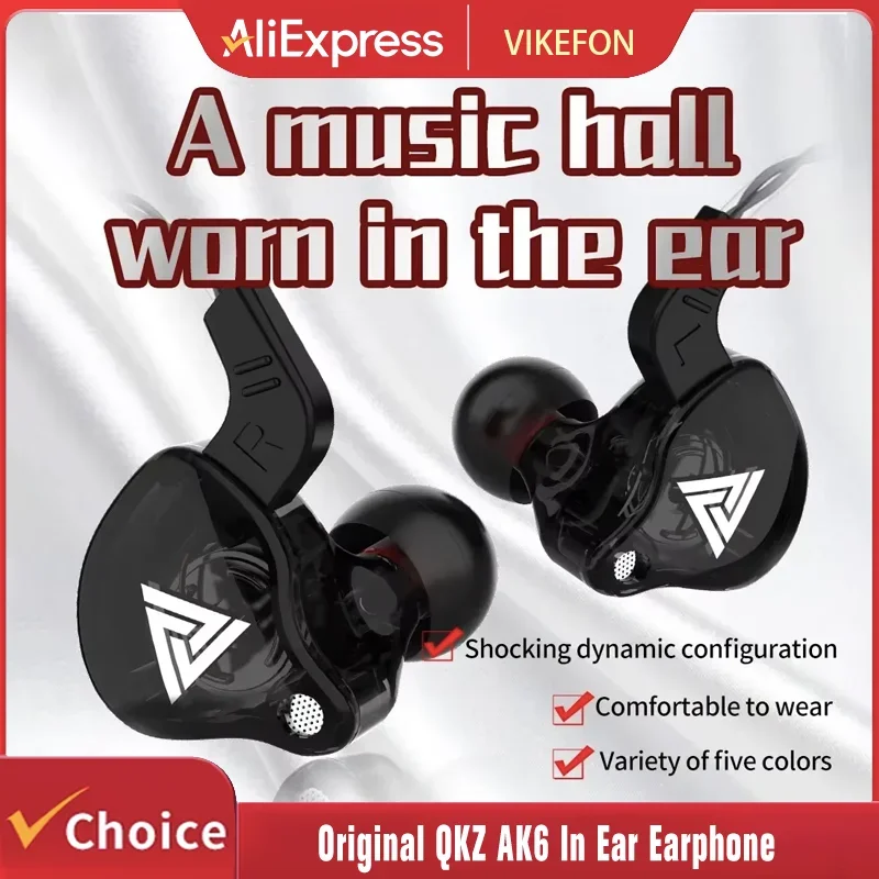 VIKEFON QKZ AK6 이어폰 6 다이나믹 드라이버 유닛 헤드폰(마이크 포함) 스테레오 스포츠 HIFI 서브우퍼 헤드셋 모니터 이어버드