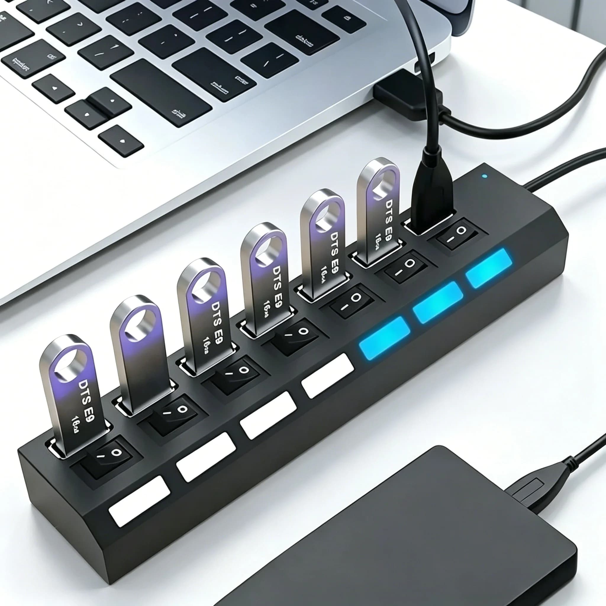 4/7포트 LED 고속 USB 3.0 허브 5Gbps 멀티 USB 포트 전원 어댑터 확장기 USB 분배기 (스위치 포함) 노트북 컴퓨터용