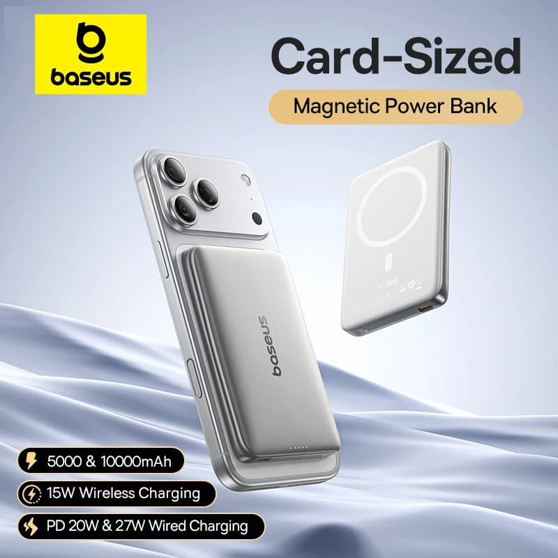 【CCC】베이스어스 10000mAh 마그네틱 파워뱅크 PD 27W, 5000mAh 마그네틱 파워뱅크 PD 20W 카드 크기 파워뱅크 아이폰 17 삼성용