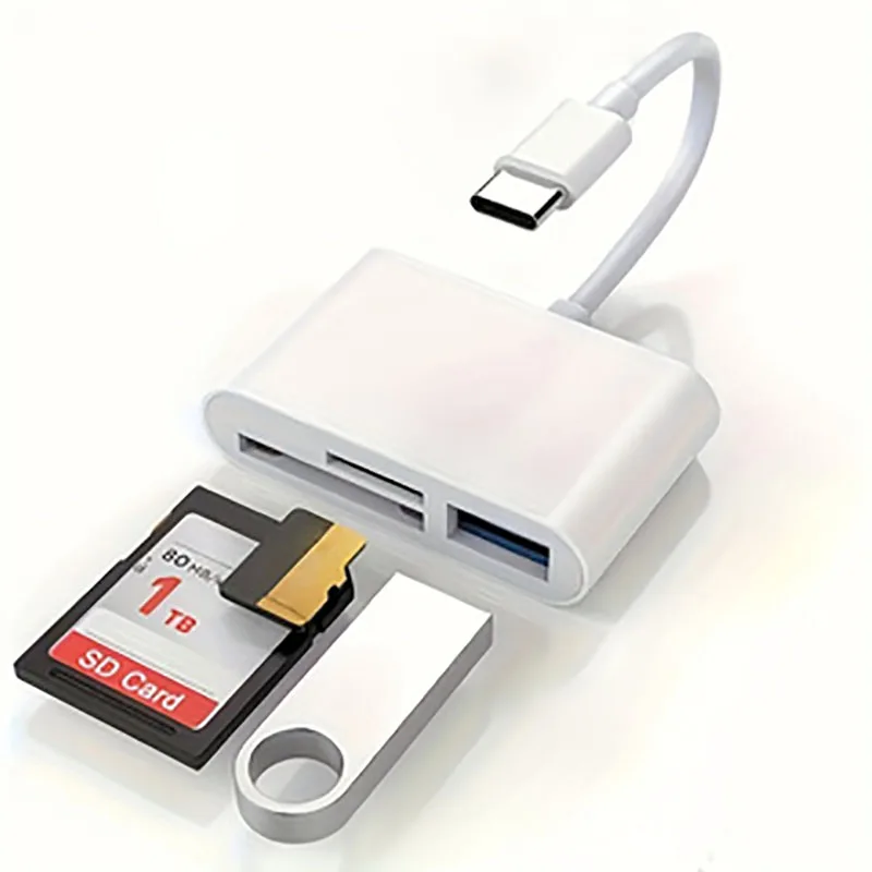 USB C-SD/TF 메모리 카드 리더기, iPhone 15 Pro iPad Mac MacBook 노트북 Android,PC 및 Acc와 호환되는 3-in-1 USB C 카드 읽기