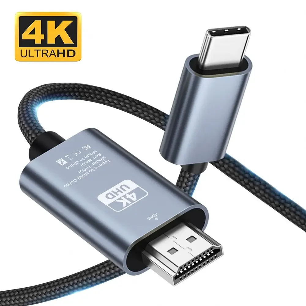 6.6피트 4K@60hz USB C Type-C - HDMI 호환 케이블 MacBook Pixel iPad Dell용 초고속 어댑터 케이블