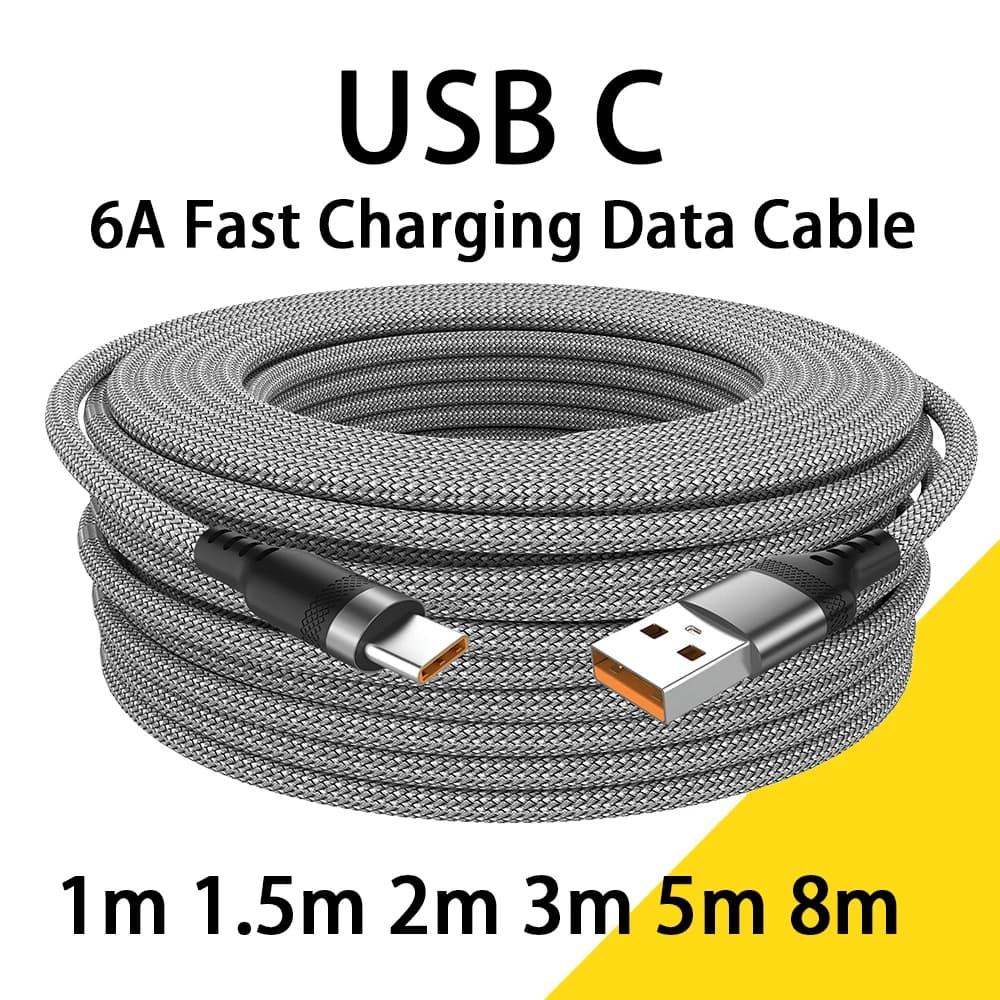 USB 유형 C 6A 화웨이 USB C 용 슈퍼 충전 케이블 Xiaomi Vivo Leeco OnePlus Oppo 용 확장 1m 2m 3m 5m 8 미터 케이블