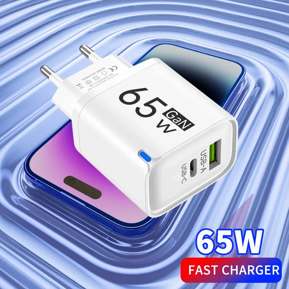 65W GaN 타입 C USB 고속 충전기 듀얼 포트 휴대폰 전원 어댑터 삼성 화웨이 샤오미 아이폰 USB C 벽 충전기